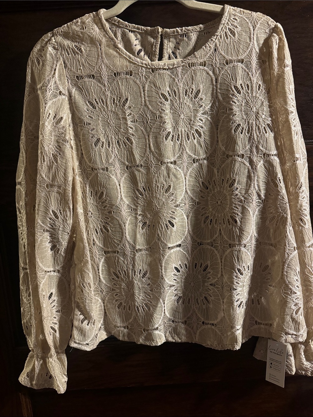 Lace Floral Long-Sleeve Top - Cream